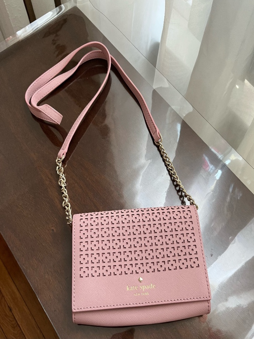 Kate Spade New York Cedar Street Perforated Leather Cami Crossbody Pink Bonnet